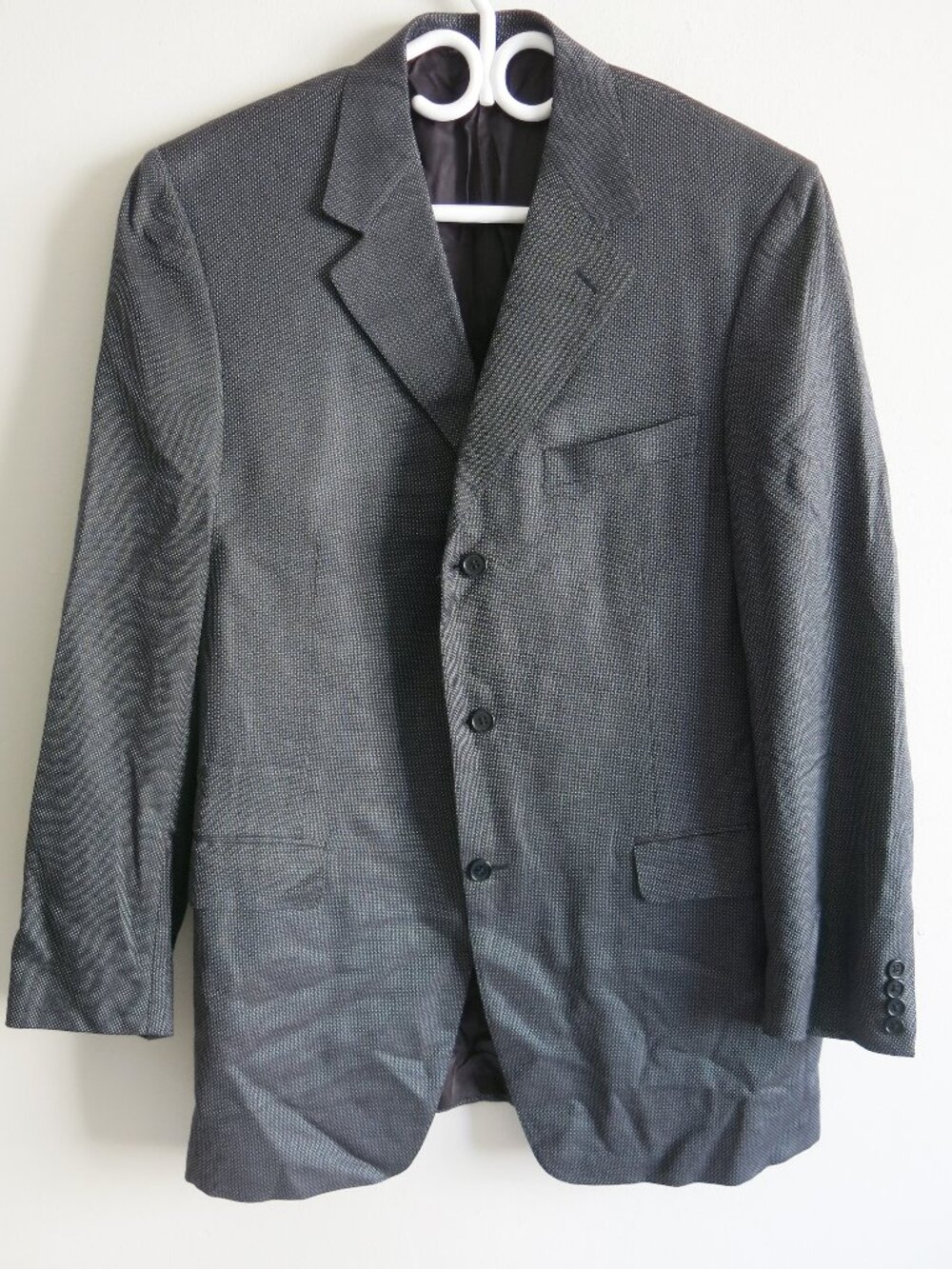 Canali Silk Wool Blend Houndstooth 3 Button Blazer Jacket Coat - Size 54 L
